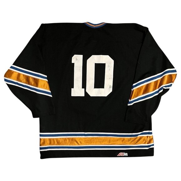 Vintage CCM Air-Knit Mushroom Number 10 Hockey Jersey Shirt Black Blue Copper XL - Picture 2 of 13